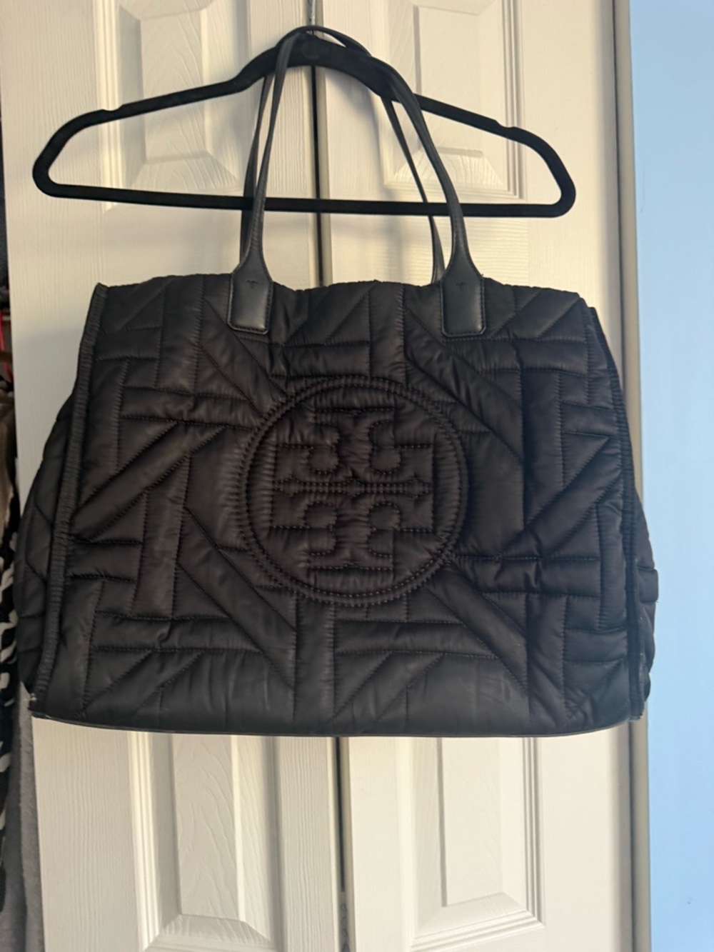 Tory Burch Black Quilted Logo Tote